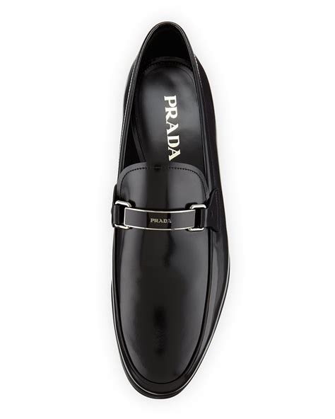 prada spazzolato logo bit loafer black|Shop Prada Logo Leather Loafers .